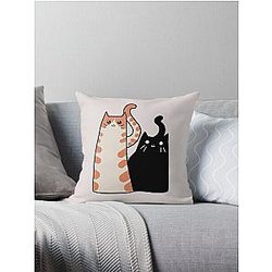 Tabby Cat and Black Cat Throw Pillow