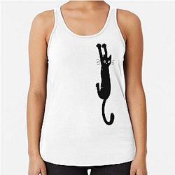 Black Cat Holding On Racerback Tank Top