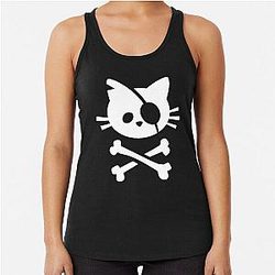 Cute Pirate Cat - Skull and Crossbone Racerback Tank Top