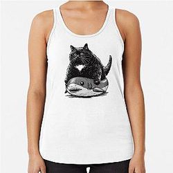 Chonky Cat In A Shark Innertube Racerback Tank Top