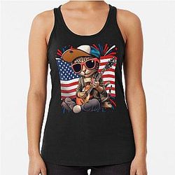 Retro Cat Playing Guitar - American Vibes Design Racerback Tank Top