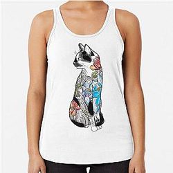 Cat in Lotus Tattoo Racerback Tank Top