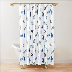 Blue Cat Pattern Shower Curtain