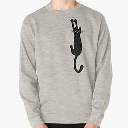 Black Cat Holding On Pullover Sweatshirt