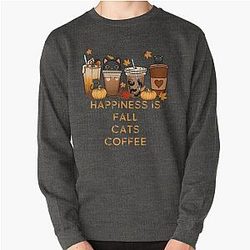 Happiness Is Fall Cats And Coffee Pullover Sweatshirt