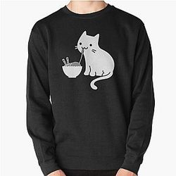 Cute Cat Eating Ramen Pullover Sweatshirt
