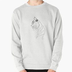Center profile picture of cat in small line Pullover Sweatshirt