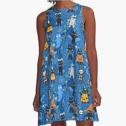 Spooky Halloween black cats. A-Line Dress