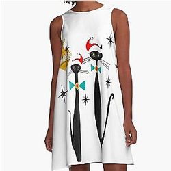 Retro Mid Century Modern Cool Cat Christmas t-Shirt A-Line Dress
