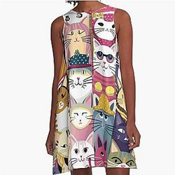 Cat Seamless Pattern Illustration A-Line Dress