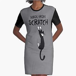 Made From Scratch Tuxedo Cat Hanging On Funny Black and White Cat Graphic T-Shirt Dress