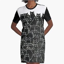 Suspicious Cats Graphic T-Shirt Dress
