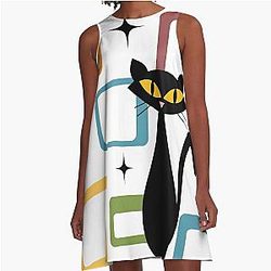 Mid Century black cat A-Line Dress
