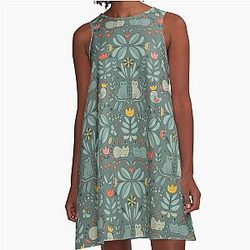 Swedish Folk Cats A-Line Dress