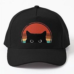 Black Cat Peeking Sunset Vintage Baseball Cap
