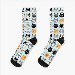 Assorted Cat Faces - Cute Quirky Kitty Cat Drawings Socks