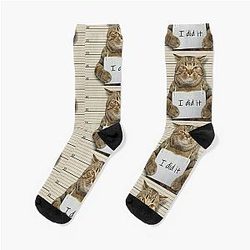 Cat T-shirts and Other Cat Gear and Apparel for Cat Lovers - Criminal Cats - I Did It Socks