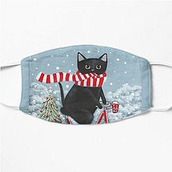 Black Cat Winter Bicycle Ride Flat Mask