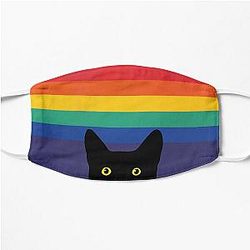 Peeking Cat in Rainbow Circle Flat Mask