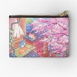 The cute cats, rooftops, and pink cherry blossom  Zipper Pouch