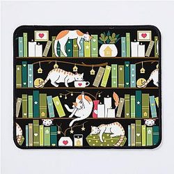 Library cats - whimsical cats on the book shelves  Mouse Pad