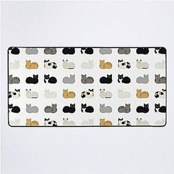 Cat Loaf 2 - White Ground Grid Print Desk Mat