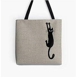 Black Cat Holding On All Over Print Tote Bag