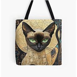 whimsical siamese Klimt cat All Over Print Tote Bag