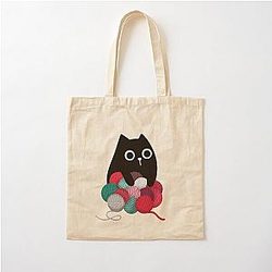 Cat and Yarn Stash Cotton Tote Bag