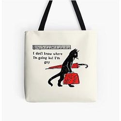 "I don't know where I'm going but I'm gay" cat meme All Over Print Tote Bag