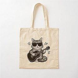 Funny Cat Wearing Sunglasses & Playing Guitar for Cat Kitten Lover -  Cotton Tote Bag