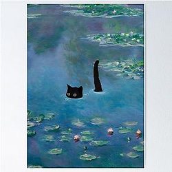 Cat Print Monet Waterlily Poster