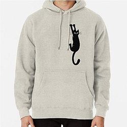 Black Cat Holding On Pullover Hoodie