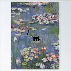 Cat Monet Waterlily Poster