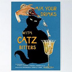 Vintage 1940s Poster Ad - "Mix Your Gin with Catz Bitters" (HIGH RESOLUTION) Poster
