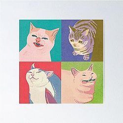 Four Meme Cats of the Apocalypse Poster