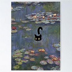 Cat Print Monet Water Lilies Poster