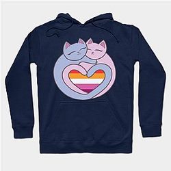 Lesbian Hoodies - Lesbian Flag Heart Cats Kawaii Hoodie TP1503