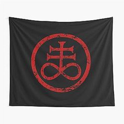 Leviathan Cross Red on Black Satanic Sigil Tapestry