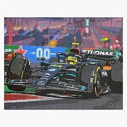 Lewis Hamilton racing his 2023 F1 car during the 2023 Mexico Grand Prix from the front Jigsaw Puzzle
