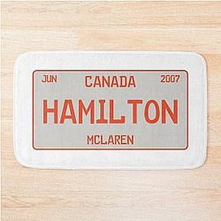 Lewis Hamilton first win license plate white Bath Mat