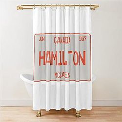 Lewis Hamilton first win license plate white Shower Curtain