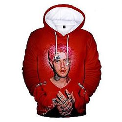 Lil Peep Hoodies - Lil Peep Red 3D Graphic Pullover Hoodie