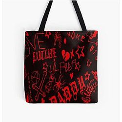 Lil Peep Bags - Lil Peep Pattern 2 x Blood Red All Over Print Tote Bag