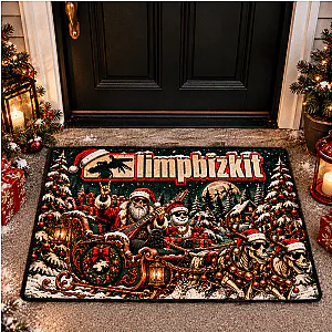 Rocking Santa Sleigh & Reindeer Skulls Christmas LA1610 Limp Bizkit Doormats
