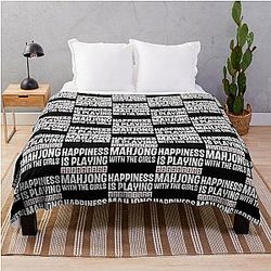 Happiness is Mahjong with the girls Funny Girl Quote Throw Blanket