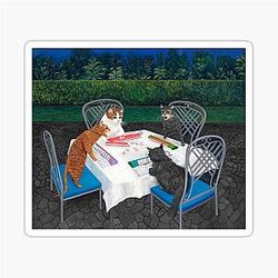 Cats Playing Mahjong in the Garden Sticker