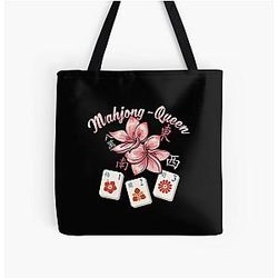 Womens Funny Mahjong Art Mahjong Queen All Over Print Tote Bag