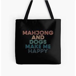 Mahjong and Dogs Make Me Happy - Gift for Mahjong and Dogs Fans All Over Print Tote Bag