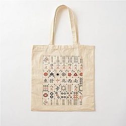 Mahjong Tile Pattern Cotton Tote Bag